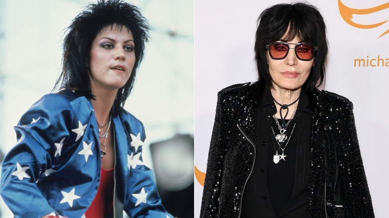 Side by side: Joan Jett in a music video in 1985 and at a red carpet in 2025