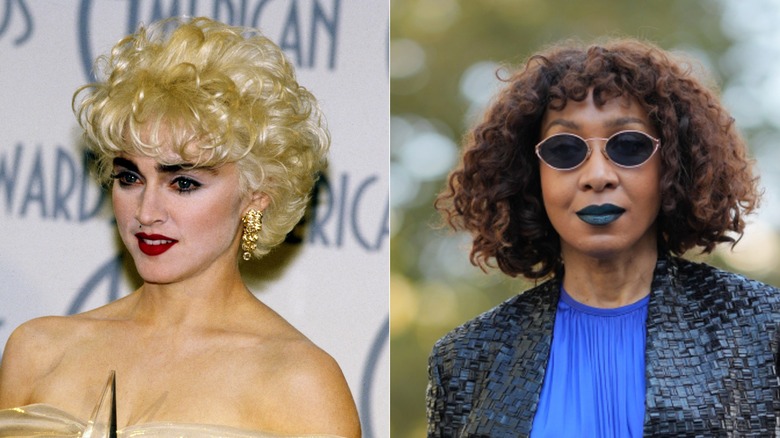 L: Madonna with a curly bob in the '80s. R: A woman with a curly bob in 2026