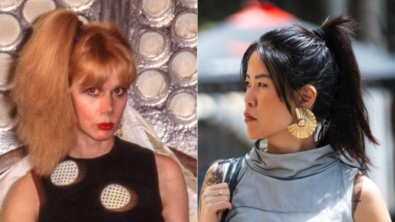 L: A woman with a high ponytail in the '80s. R: A woman with a high ponytail  in 2026