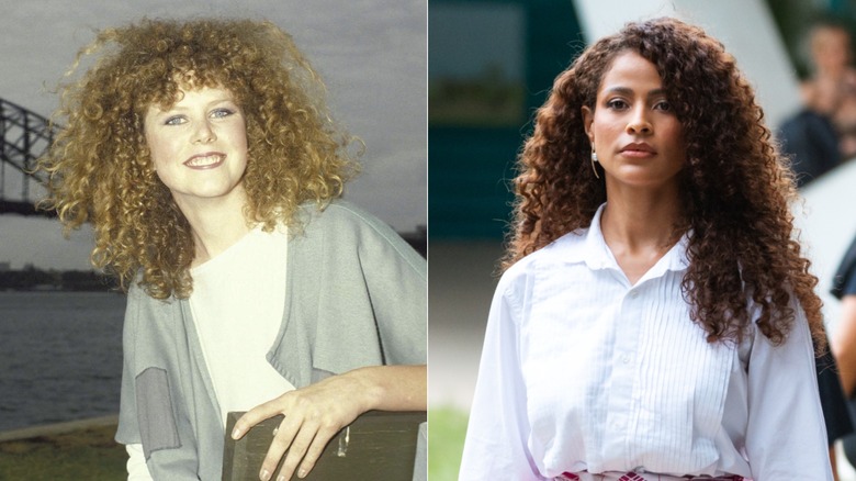 L: Nicole Kidman with curly hair in the '80s. R: A woman with curly hair in 2026