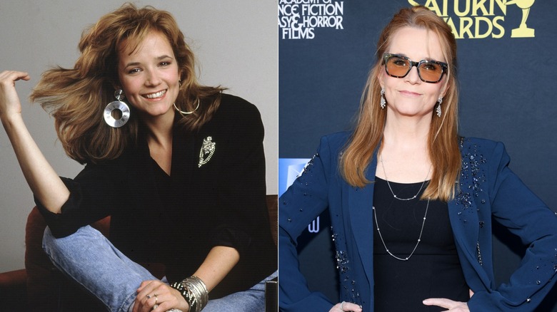 Lea Thompson in 1986 and 2025.
