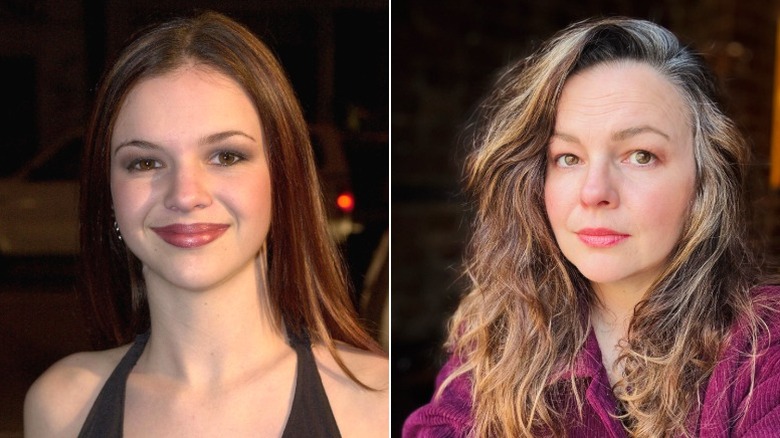 Amber Tamblyn in 2001 at a party, and in a photo from 2026