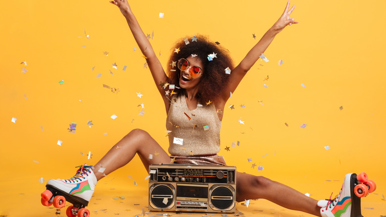 African American roller skater with radio