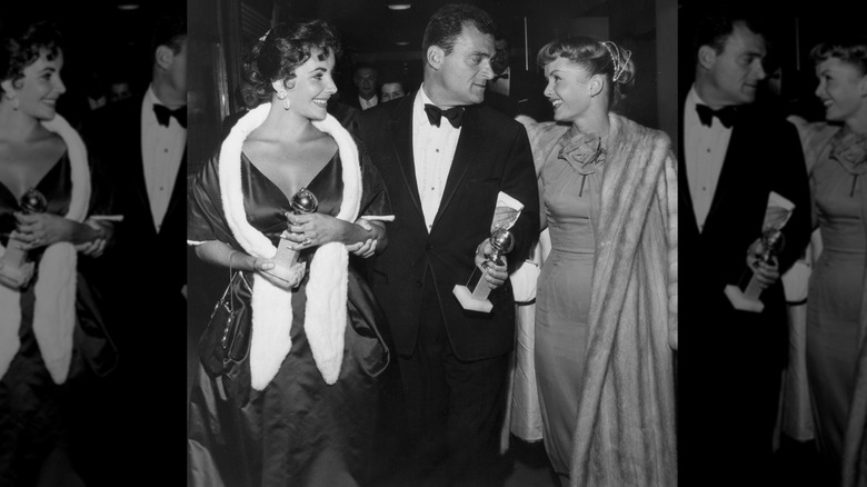 Elizabeth Taylor, Mike Todd, and Debbie Reynolds at the 1957 Golden Globes