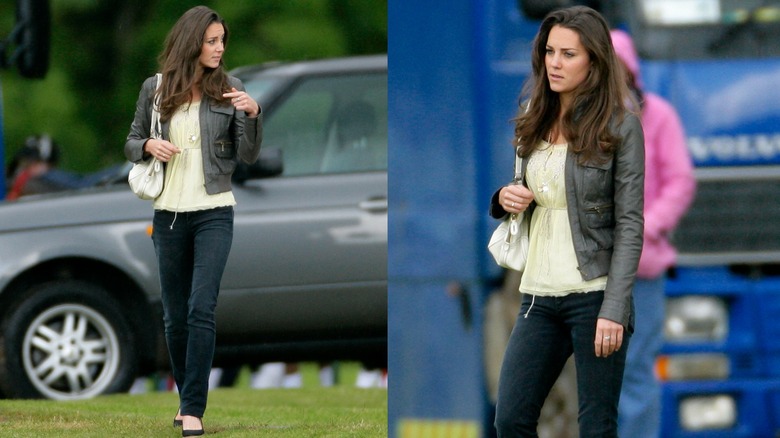 Kate Middleton in a yellow top, dark jeans, and wedges