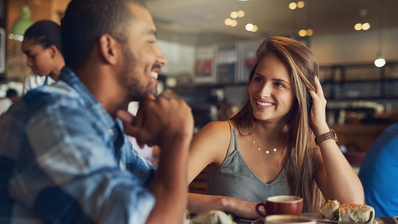 woman smiling at date