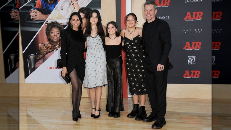 Matt Damon and his daughters at the "Air" premiere in 2023