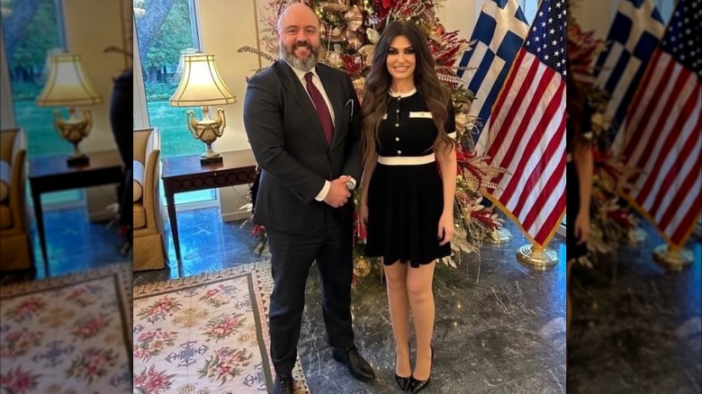 Kimberly Guilfoyle (R) poses with Deputy Assistant Secretary for European & NATO Policy David Baker in Athens, Greece, in January 2026 (2026)