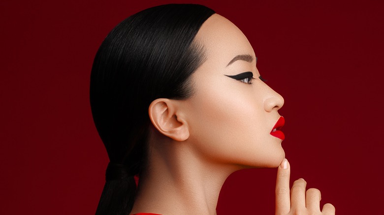 Bright red lipstick