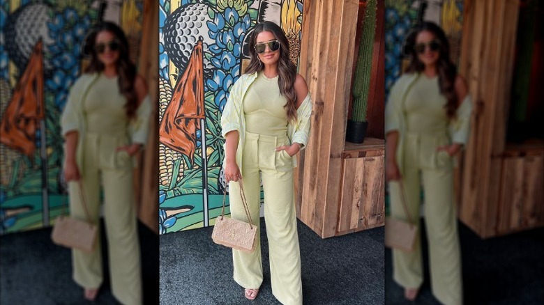 Woman in all green outfit