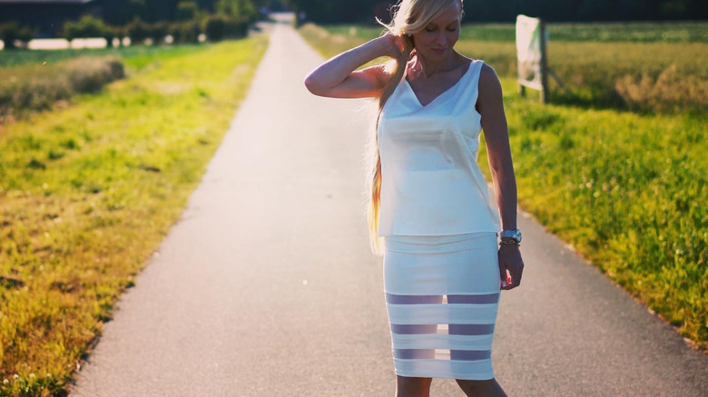 person wearing negative space skirt