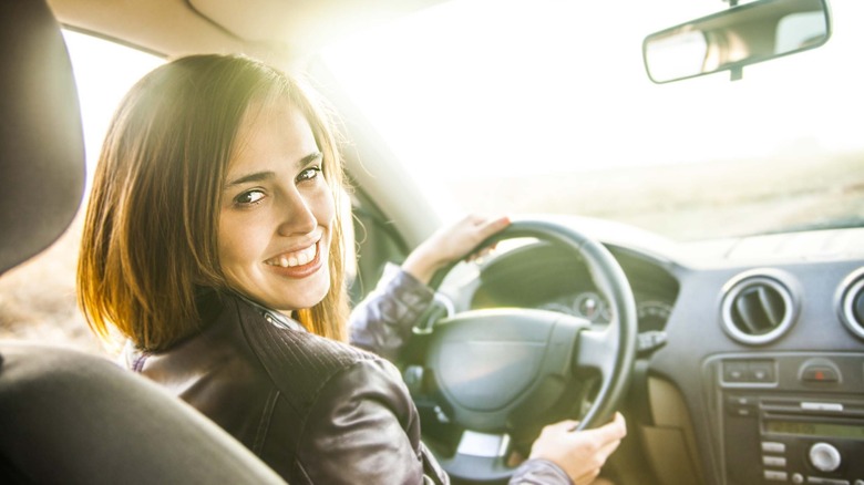 woman driving home