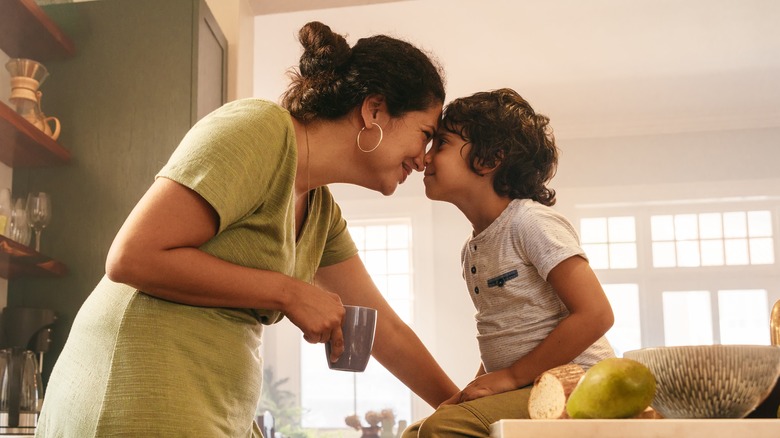 parent and child in kitchen