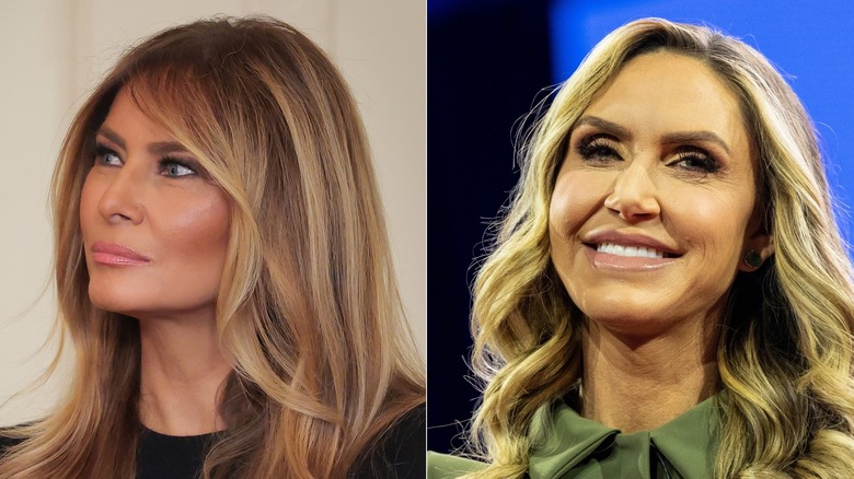 Melania Trump and Lara Trump smiling with lots of foundation