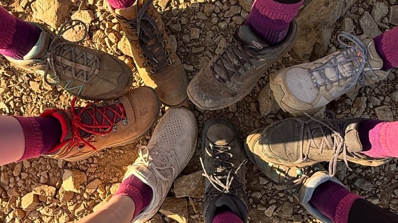 Brittany Coleman and her fellow hikers posed in their bright pink ToughCutie socks during their "Socks and Summits" series of hikes in May 2025.