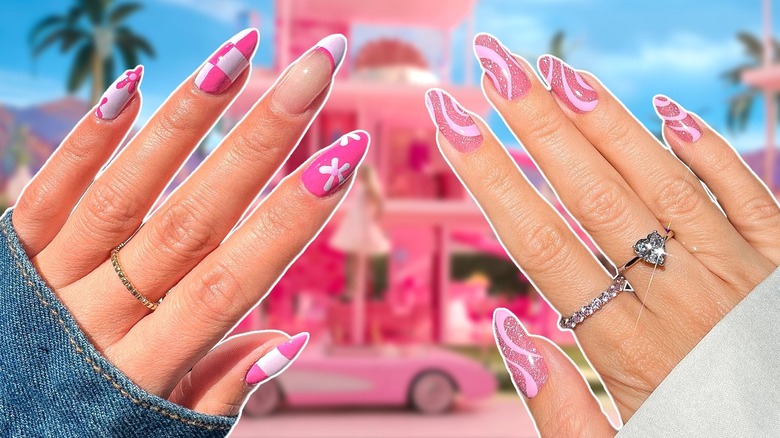 Hand with long pink nails