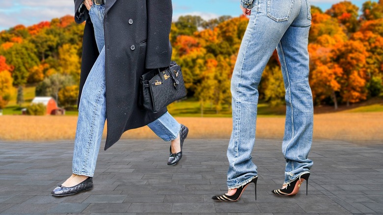 Two women wearing fall shoes