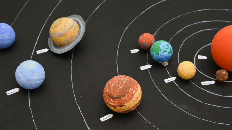 Paper mache model planets, featuring Uranus 