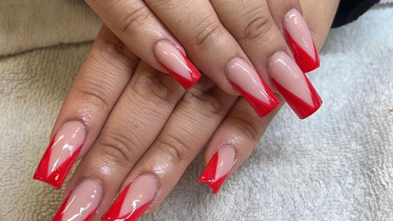 Red V-Cut French manicure
