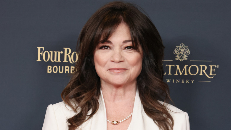 Valerie Bertinelli wearing a pearl necklace
