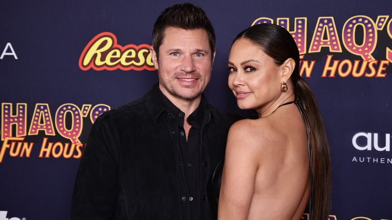 Nick Lachey and Vanessa Lachey attend Shaq's Fun House at XS nightclub in Las Vegas in February 2024