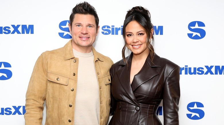 Nick Lachey and Vanessa Lachey at SiriusXM Studies in New York City in February 2025