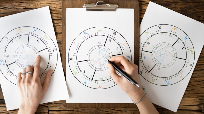 Astrologist maps transits on zodiac charts 