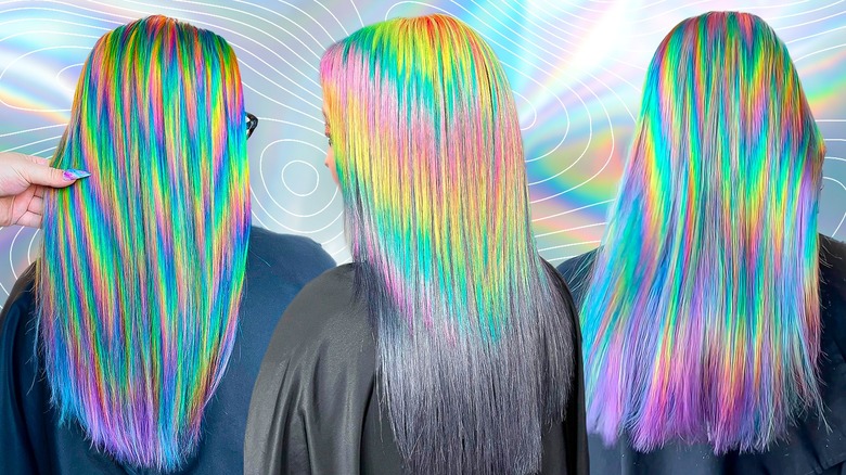 women with rainbow prism hair