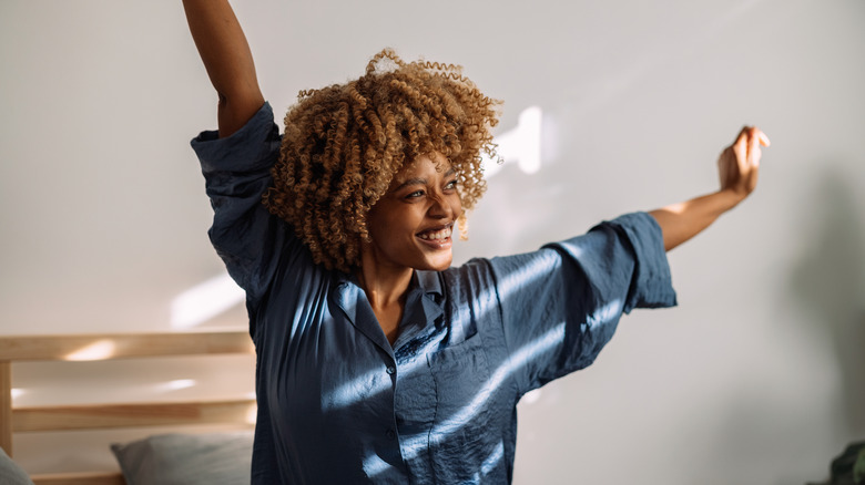 Woman stretching in the morning