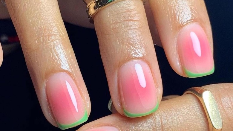 close up of watermelon nails 