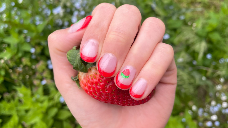 Red strawberry French manicure