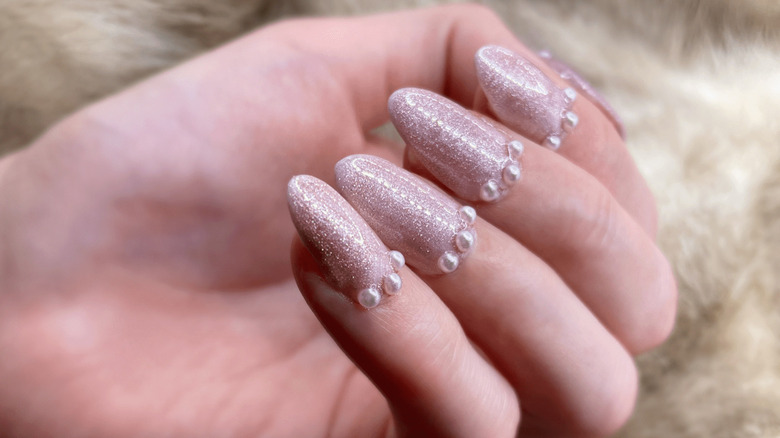 Close-up of natural velvet nails