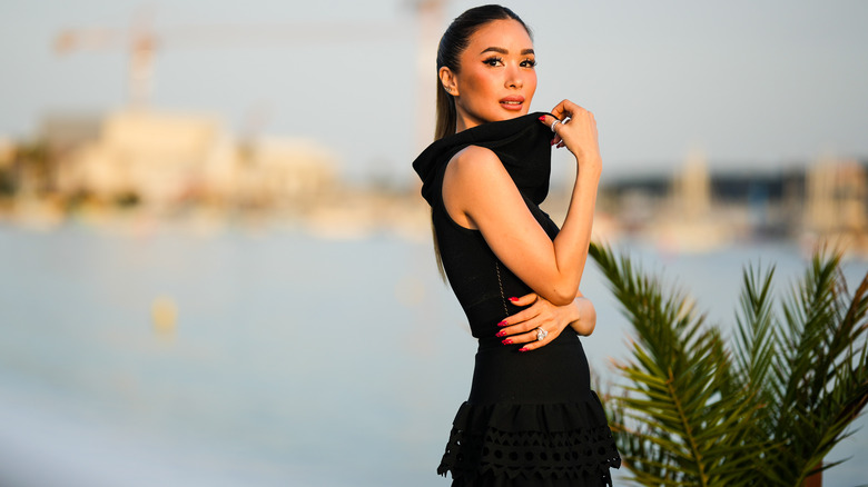 woman wearing little black dress