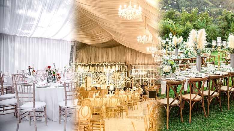 White, gold, and green wedding themes