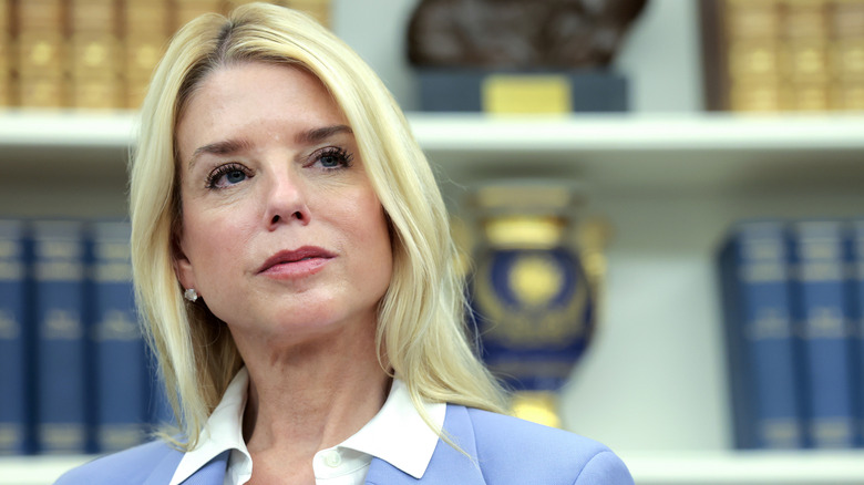 Pam Bondi photographed at work in May 2025