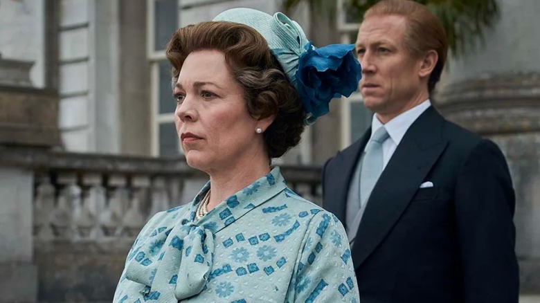 Olivia Colman and Tobias Menzies are in character as Queen Elizabeth and Prince Philip on Netflix's The Crown.
