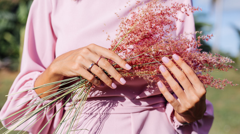 pink nails pink dress
