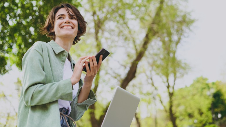 Woman working outdoors