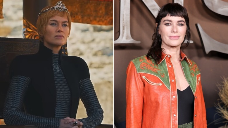 Left: Lena Headey as Cersei Lannister in "Game of Thrones." Right: Lena Headey at the premiere of "The Abandons" in 2025.