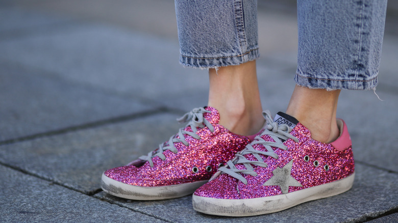 Pink sparkly Golden goose sneakers.