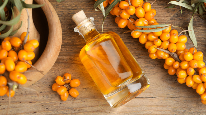 bottle of pure sea buckthorn oil