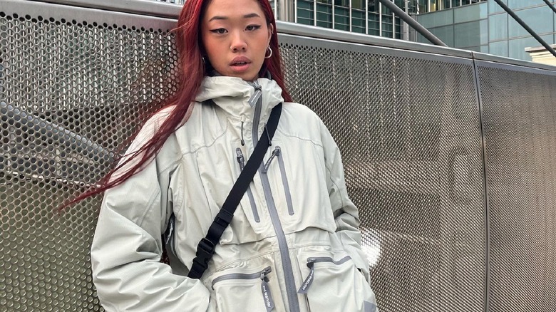 Woman wears windbreaker rain jacket