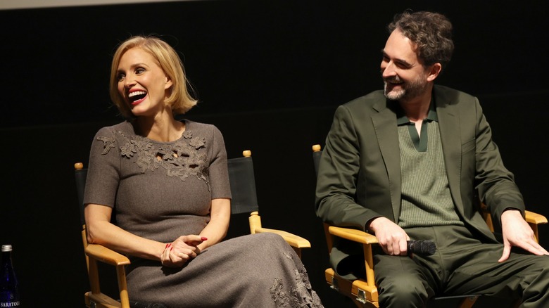 Jessica Chastain and Jay Duplass onstage during the "Other Mommy" experience in September 2026.