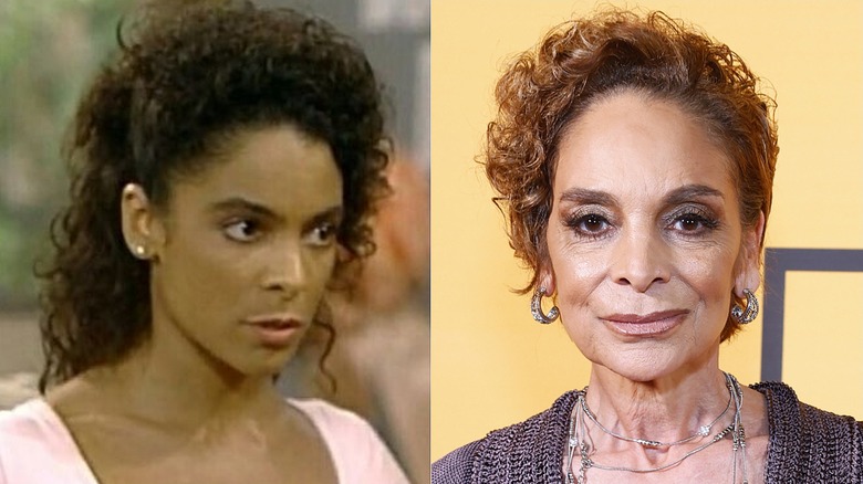 L: Jasmine Guy as Whitley Marion Gilbert-Wayne on A Different World / R: Jasmine Guy attends Debbie Allen's Honorary Oscar party at Debbie Allen Dance Academy on 2025