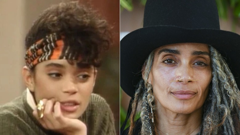 L: Lisa Bonet with headband wrapped around her forehead as Denise Huxtable on A Different World /  R: Lilakoi Moon attends the VIP North American premiere of Sebatiao Salgado's "Amazonia" exhibition on 2022