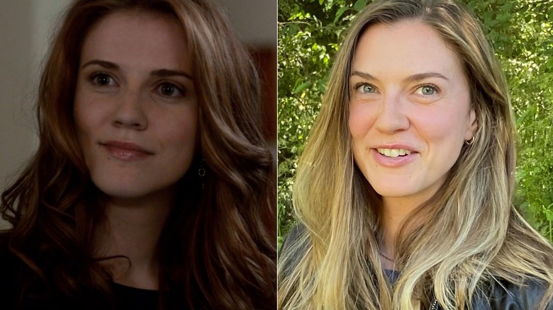Sara Canning in "The Vampire Diaries" on the left and in an Instagram selfie from 2026 on the right.