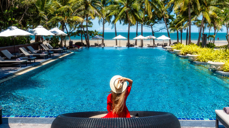 Woman lounging at resort