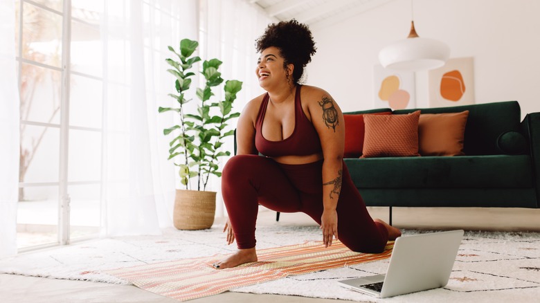 Woman working out at home