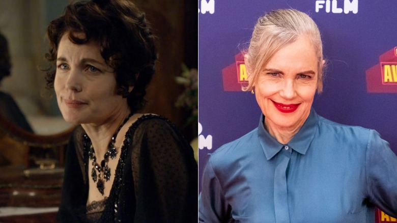 Elizabeth McGovern in Downton Abbey and with red lipstick
