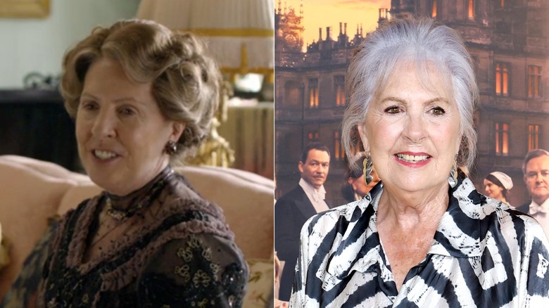 Penelope Wilton with curly updo and gray hair
